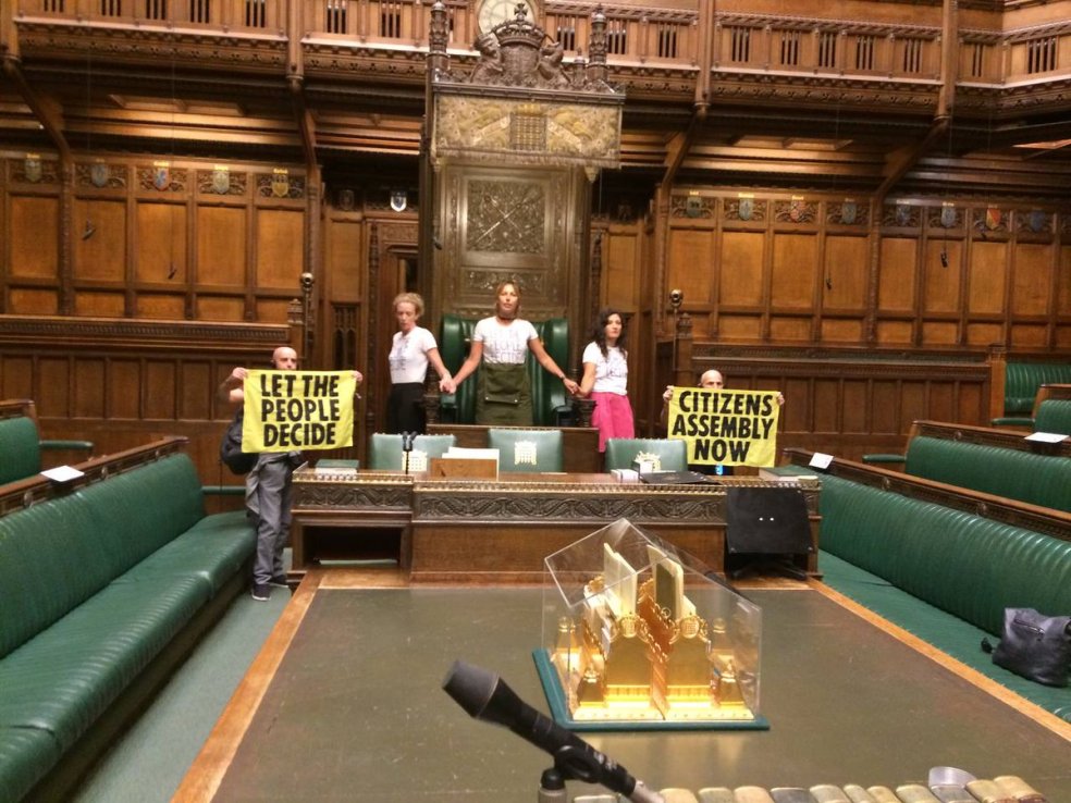 Extinction Rebellion activists superglue themselves to the Speaker's chair