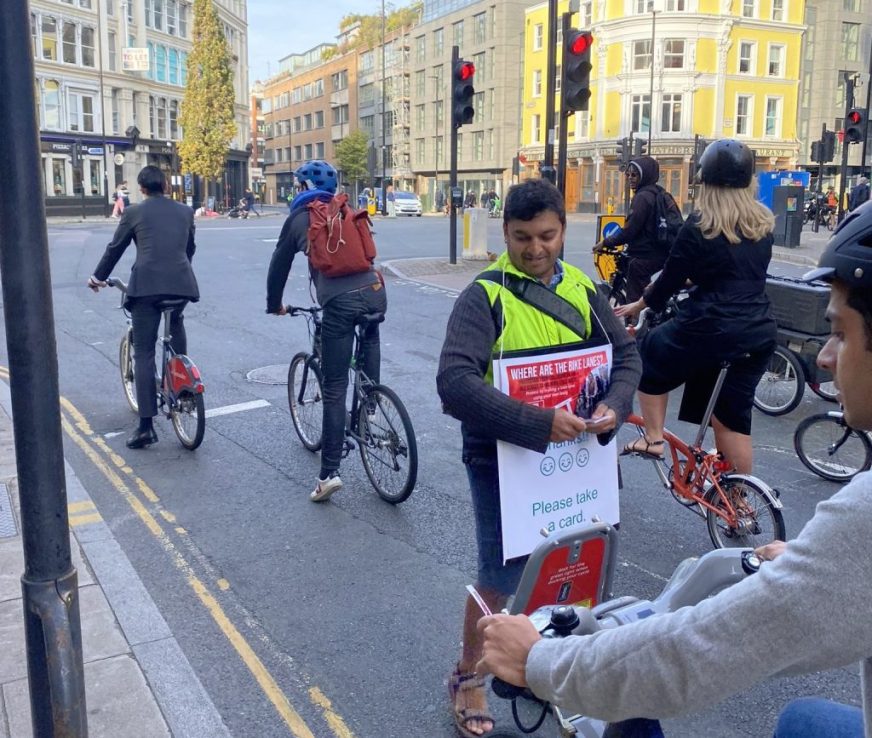 Around 350 cyclists gathered in Old Street earlier this morning to protest in favour of cycling safety on the Clerkenwell boulevard route. (Photo/ Cycle Islington via Twitter)