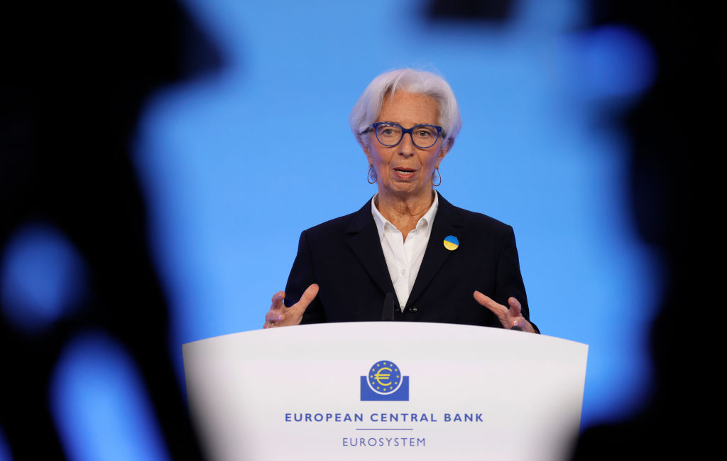 President Christine Lagarde and co lifted borrowing costs in the bloc of 19 countries using the euro 75 basis points (Photo by Ronald Wittek - Pool/Getty Images)