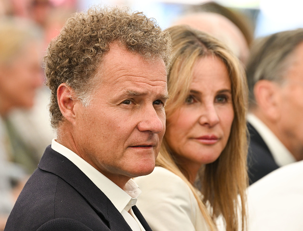 SALISBURY, ENGLAND - JUNE 20: Lord Rothermere and Lady Rothermere take their seats at a literary talk during the Daily Mail Chalke Valley History Festival on June 20, 2022 in Salisbury, England. (Photo by Finnbarr Webster - WPA Pool/Getty Images) o
