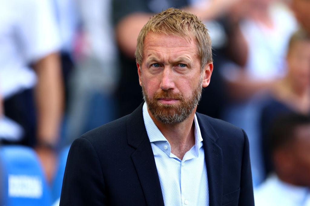 BRIGHTON, ENGLAND - SEPTEMBER 04: Graham Potter, Manager of Brighton & Hove Albion looks on prior to the Premier League match between Brighton & Hove Albion and Leicester City at American Express Community Stadium on September 04, 2022 in Brighton, England. (Photo by Bryn Lennon/Getty Images)