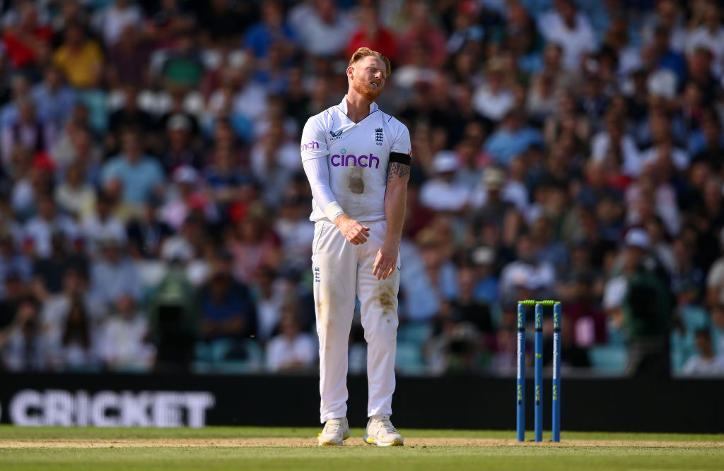 LONDON, ENGLAND - SEPTEMBER 11: Ben Stokes of England reacts during Day Four of the Third LV= Insurance Test Match between England and South Africa at The Kia Oval on September 11, 2022 in London, England. (Photo by Alex Davidson/Getty Images for Surrey CCC)