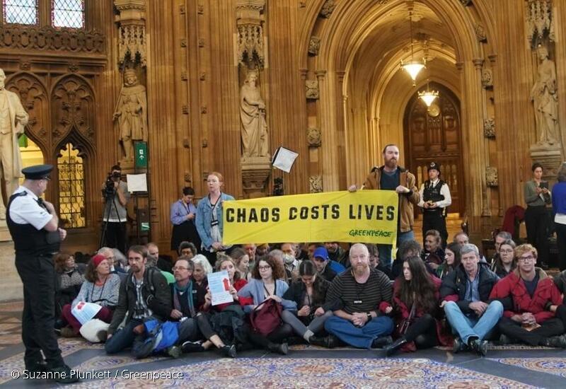 Dozens of climate and fuel poverty activists occupy a hall at the heart of Parliament to tell the government:  
 