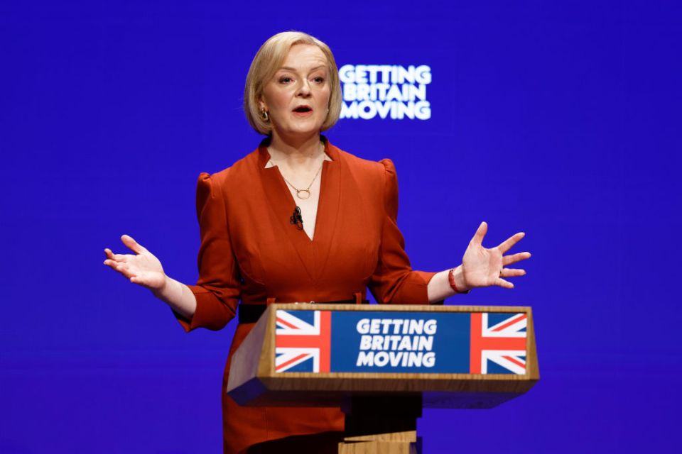 Liz Truss delivers her leader's speech at the Conservative Party conference