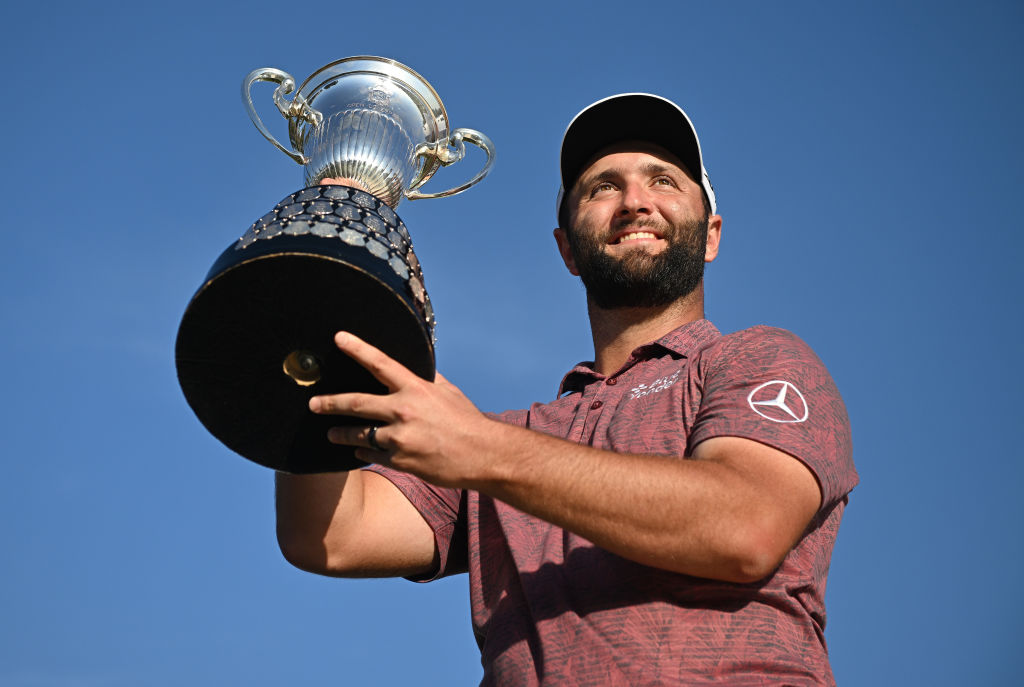 MADRID, SPAIN - OCTOBER 09: Jon Rahm of Spain is pictured with the trophy after winning on Day Four of the acciona Open de Espana presented by Madrid at Club de Campo Villa de Madrid on October 09, 2022 in Madrid, Spain. (Photo by Stuart Franklin/Getty Images)