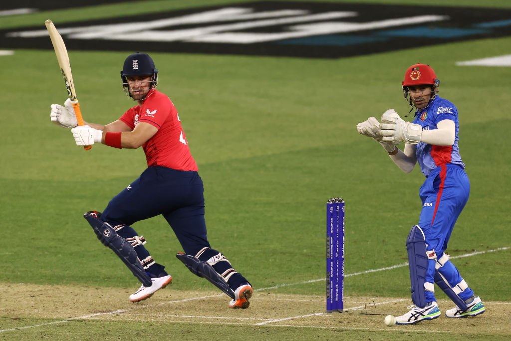 Liam Livingston hitting the ball for England during his side's T20 World Cup match against Afghanistan