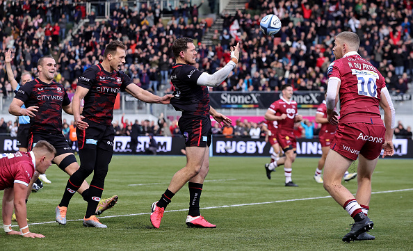 Alex Goode celebrating for Premiership club Saracens