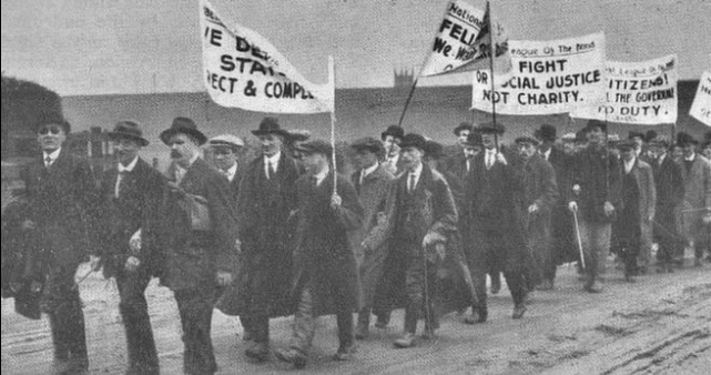 Members of the NLB marching from Northern cities down to London in 1920 - Source Wikipedia