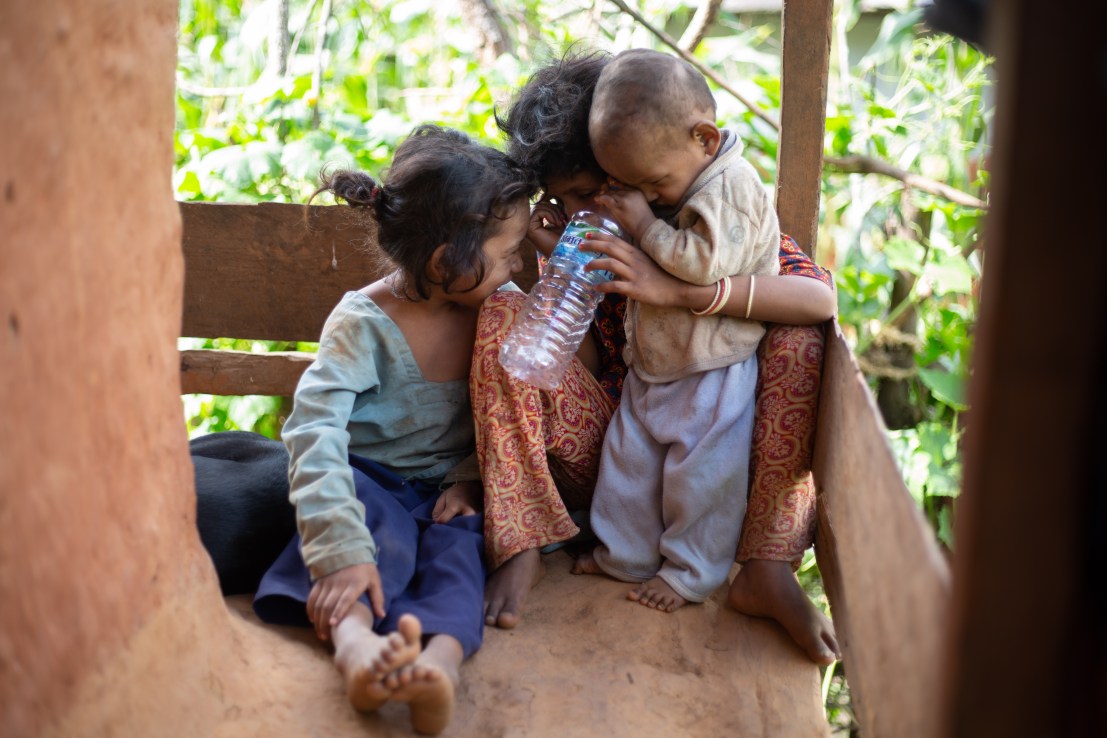 Three young children in Nepal living with needless cataracts blindness.