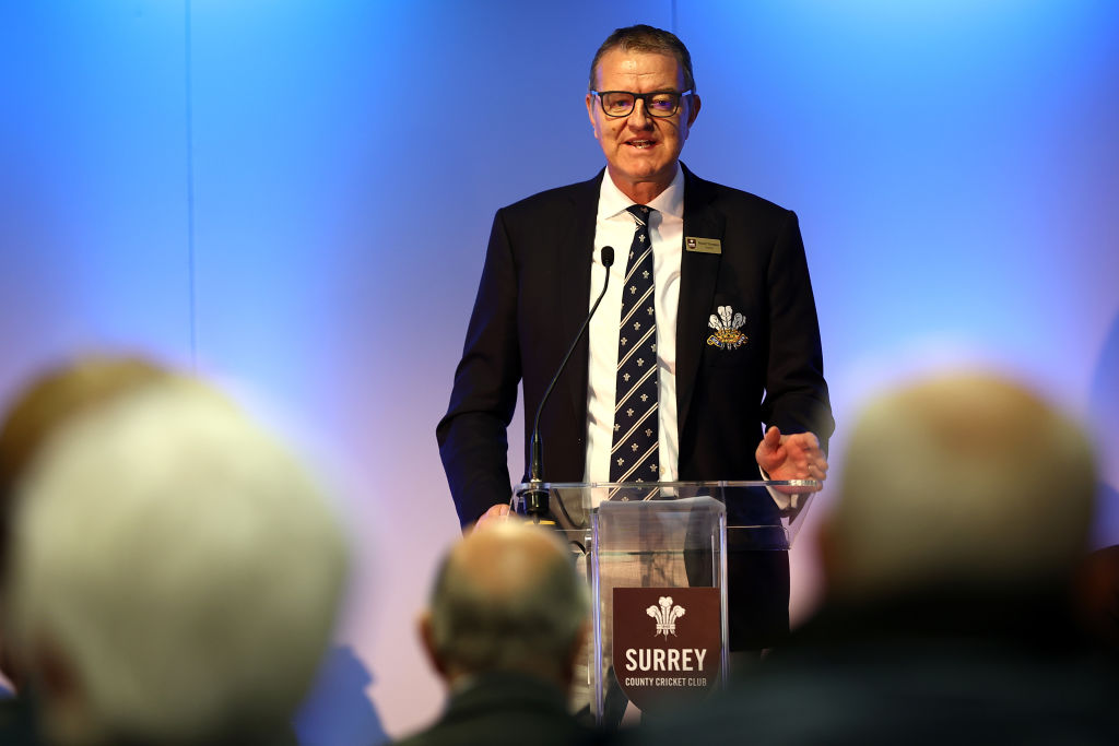 LONDON, ENGLAND - APRIL 26: Surrey Chairman Richard Thompson speaks during the Surrey CCC Annual General Meeting at The Kia Oval on April 26, 2022 in London, England. (Photo by Ben Hoskins/Getty Images for Surrey CCC)