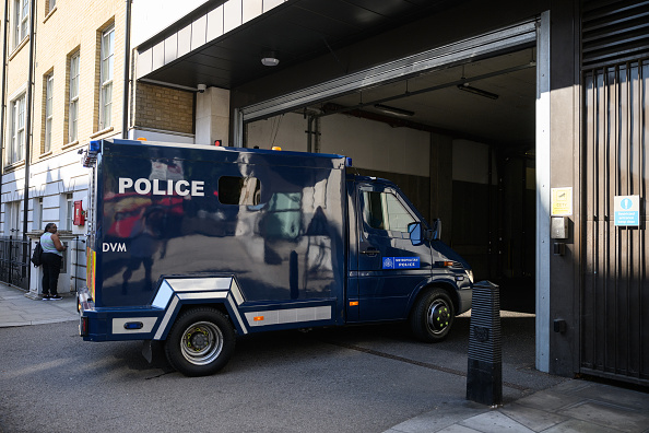 LONDON, ENGLAND - AUGUST 11: An armoured police van, believed to be carrying Aine Davis, arrives at The City of Westminster Magistrates Court on August 11, 2022 in London, England. Davis, alleged to be the fourth IS 'Beatle', was arrested at Luton Airport, Bedfordshire, after being deported to England by Turkey. The 38-year-old is charged with possession of a firearm for a purpose connected with terrorism. (Photo by Leon Neal/Getty Images)