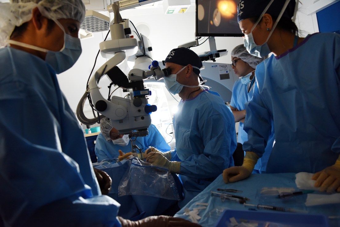 Orbis Flying Eye Hospital Program Trujillo, Peru.--.April 2018.. . . .1.75 million Peruvians are visually impaired. 16,000 are blind. The leading causes of blindness in Peru are cataract, complications from diabetes and retinopathy of prematurity... . . .The 2018 Orbis Flying Eye Hospital in Trujillo represented the sixth visit to Trujillo since 1991 and the fourteenth overall visit of the plane (initially a DC-8 converted aircraft) to the country of Peru. The premier goal of the Flying Eye Hospital mission is to continue strengthening the capacity of the Regional Institute of Ophthalmology (IRO) in developing its eye care services and ophthalmic training programs.  .. . . .The 3-week program kicked off with a weeklong simulation-training program and the debut of the Orbis Mobile Simulation Center sponsored by UTC Aerospace Systems... . . .Activities for the duration of the program include medical education through lectures, case discussions initiated through the Cybersight telemedicine platform, live surgery observation, hands-on training and workshops. .
Orbis Flying Eye Hospital Program Trujillo, Peru  -- April 2018.
Photo by Geoff Oliver Bugbee/Orbis