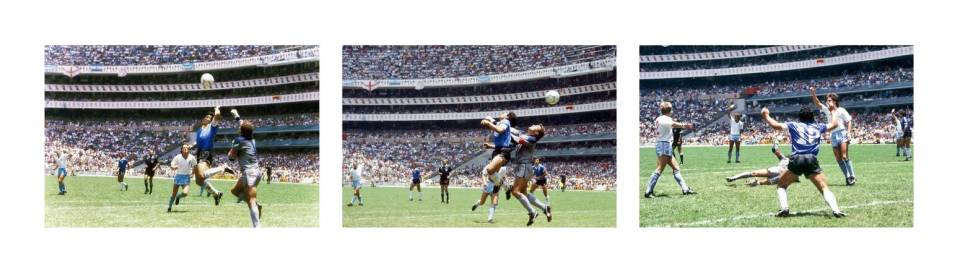 Maradona's "Hand of God" goal against England also features in the auction of 170 football photographs
