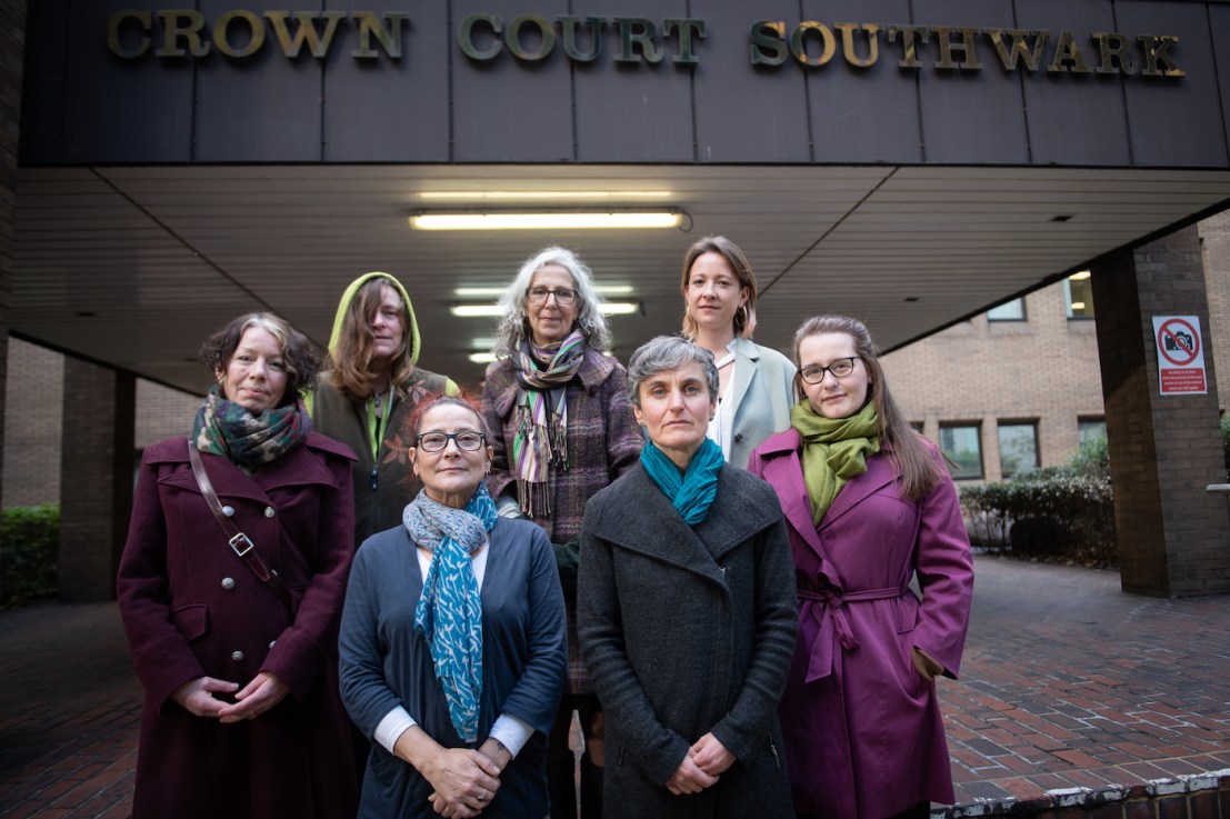 Seven XR activists at  Southwark Crown Court. (Credit: Gareth Morris)