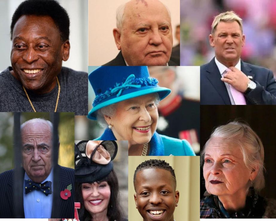 Deaths in 2022: Pele, Gorbachev and Warne. Her Majesty the Queen, Lord Young, Entrepreneur and YouTube star Jamal Edwards, Hilary Devey, Dame Viv. 