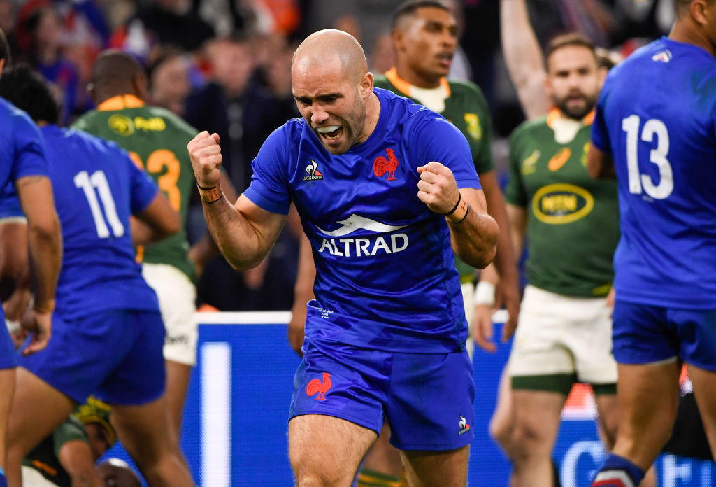 France celebrate after beating South Africa in the rugby in autumn
