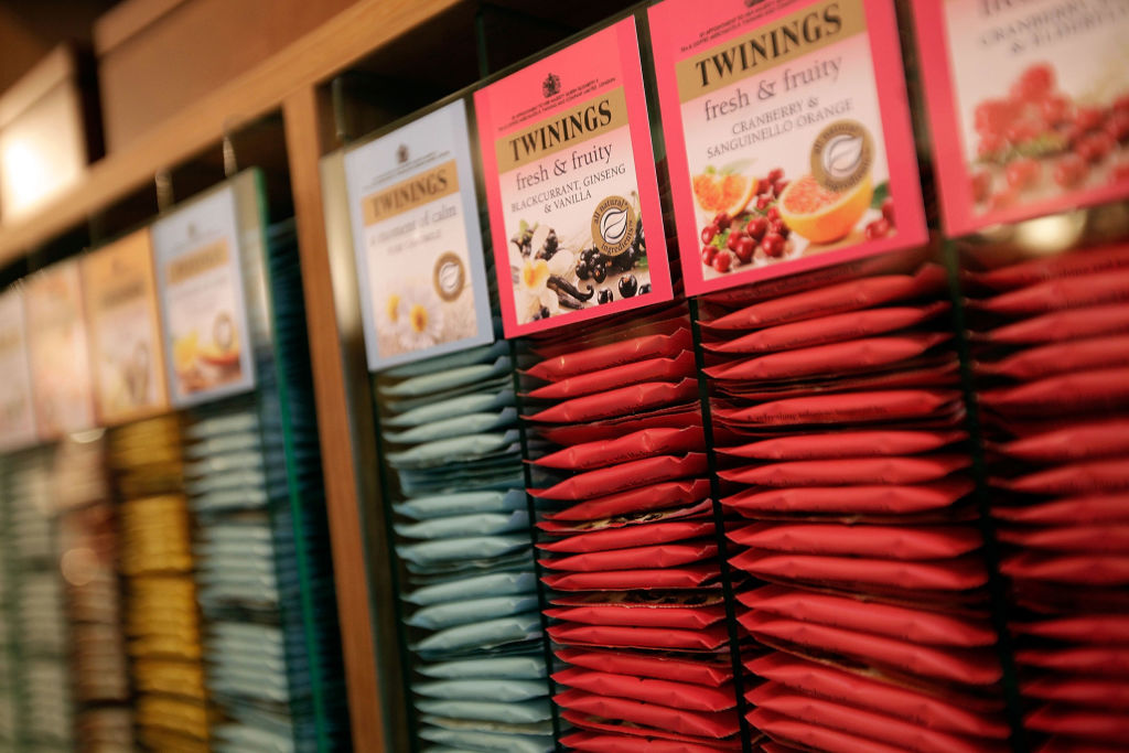 A variety of individual teabags in the the Twinings tea shop at 216 The Strand on January 19, 2012 in London, England. This shop has been trading since 1706 and is thought to be the first known tearoom.   (Photo by Matthew Lloyd/Getty Images)