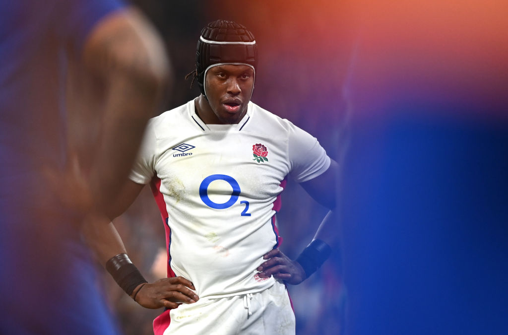 Maro Itoje watches on during the Six Nations