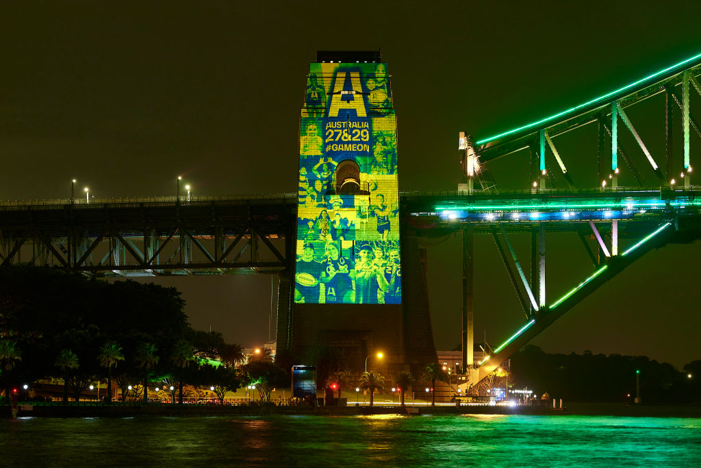 Sydney Harbour Bridge in Australia Lights Up In Support of Rugby Australia's World Cup Bids