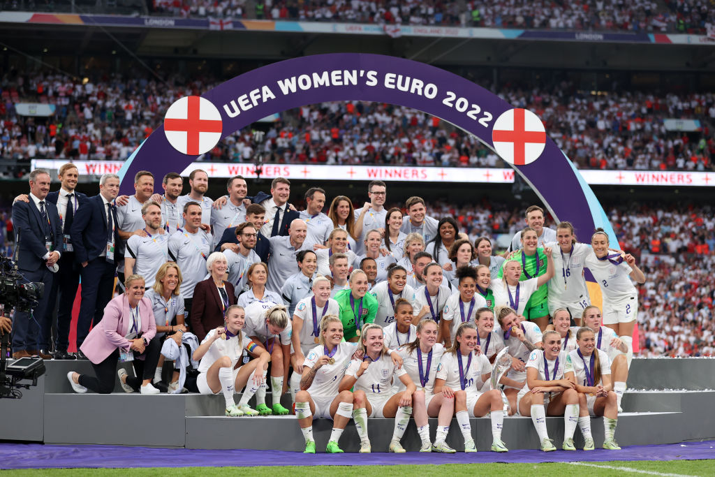 England celebrate after wining the Women's Euro 2022 Championships