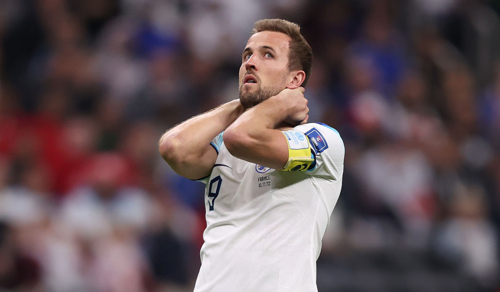 Harry Kane looks dejected after their exit from the World Cup during the FIFA World Cup Qatar 2022 quarter final match between England and France at Al Bayt Stadium last Saturday evening.