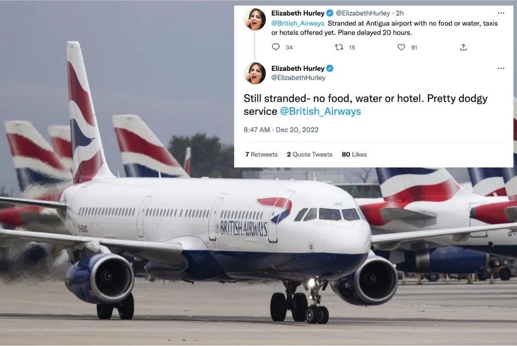 Actress Elizabeth Hurley is one of the thousands of people left stranded following a technical glitch to British Airways’ long-haul flights. 