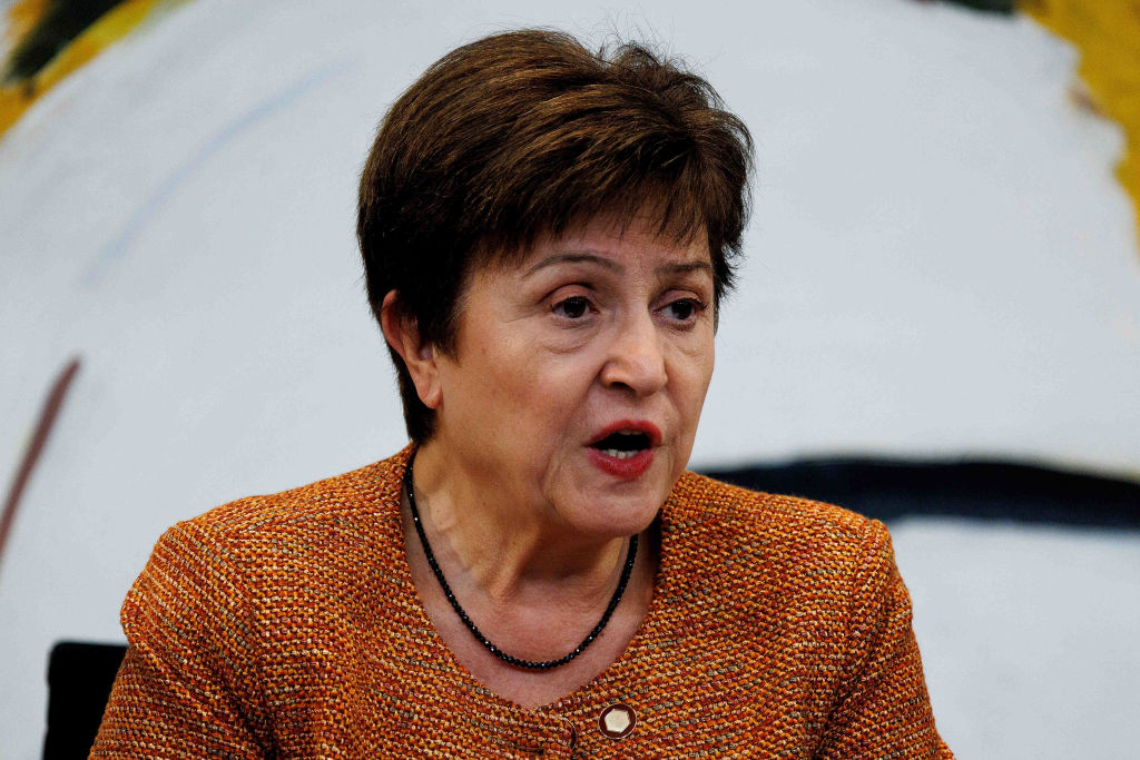 Kristalina Georgieva, managing director of the International Monetary Fund (IMF), speaks to the media following talks at the Chancellery on November 29, 2022 in Berlin, Germany. Scholz met with the five leaders as part of an annual, informal dialogue over the global economic situation. (Photo by Carsten Koall/Getty Images)