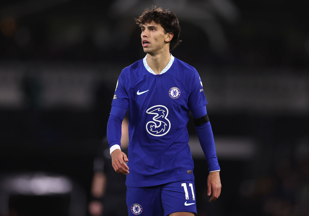 LONDON, ENGLAND - JANUARY 12: Joao Felix of Chelsea looks on  during the Premier League match between Fulham FC and Chelsea FC at Craven Cottage on January 12, 2023 in London, England. (Photo by Ryan Pierse/Getty Images)