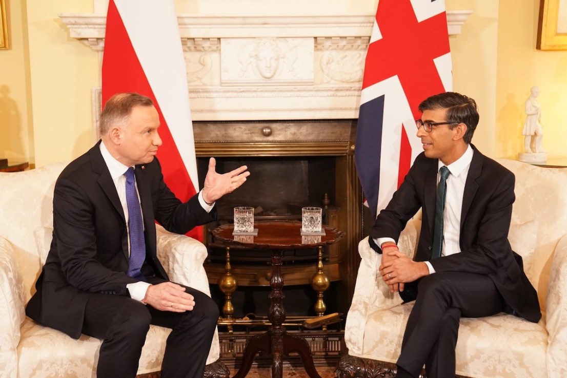 Prime Minister Rishi Sunak with President Andrzej Duda of Poland in 10 Downing Street, London, ahead of a bilateral meeting. Picture date: Thursday February 16, 2023.