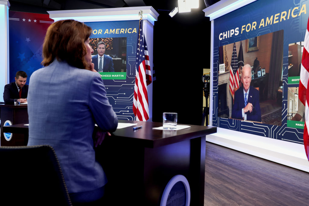 Biden Holds Virtual Meeting With Business And Labor Leaders On Chips Act