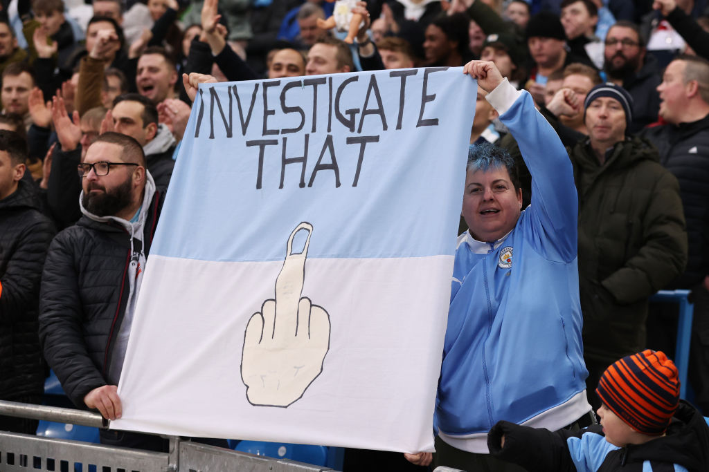 Manchester City supporters made their feelings about the Premier League investigation known ahead of their game with Aston Villa