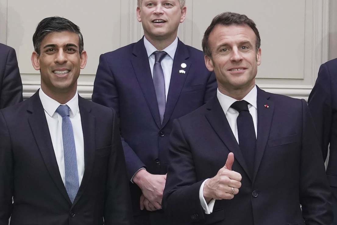 Prime Minister Rishi Sunak (left) and President of France, Emmanuel Macron during a group picture at the first UK-France summit in five years at Elysee Palace in Paris. Picture date: Friday March 10, 2023.
