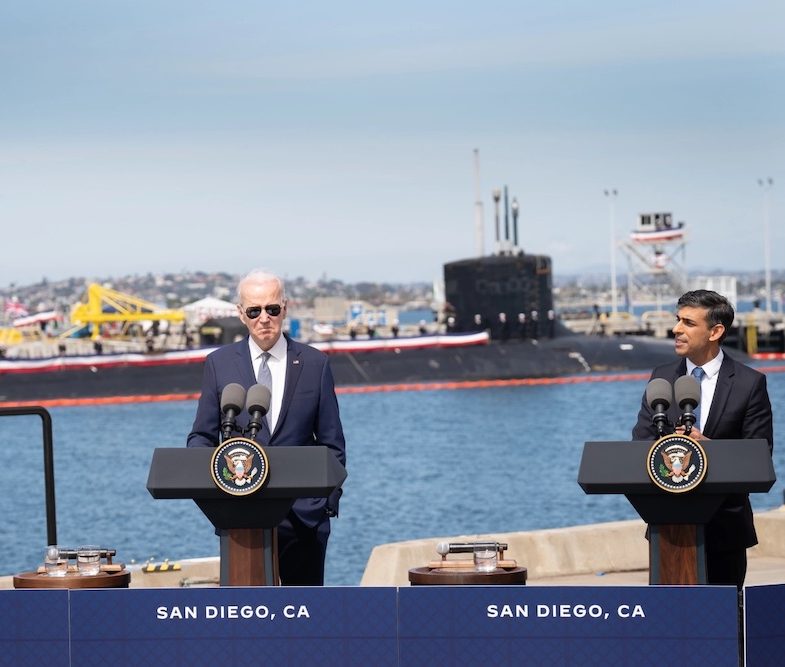 Prime Minister Rishi Sunak during a meeting with US President Joe Biden and Prime Minister of Australia Anthony Albanese at Point Loma naval base in San Diego, US, to discuss the procurement of nuclear-powered submarines under a defence pact between the three nations as part of Aukus, a trilateral security pact between Australia, the UK, and the US. Picture date: Monday March 13, 2023.
