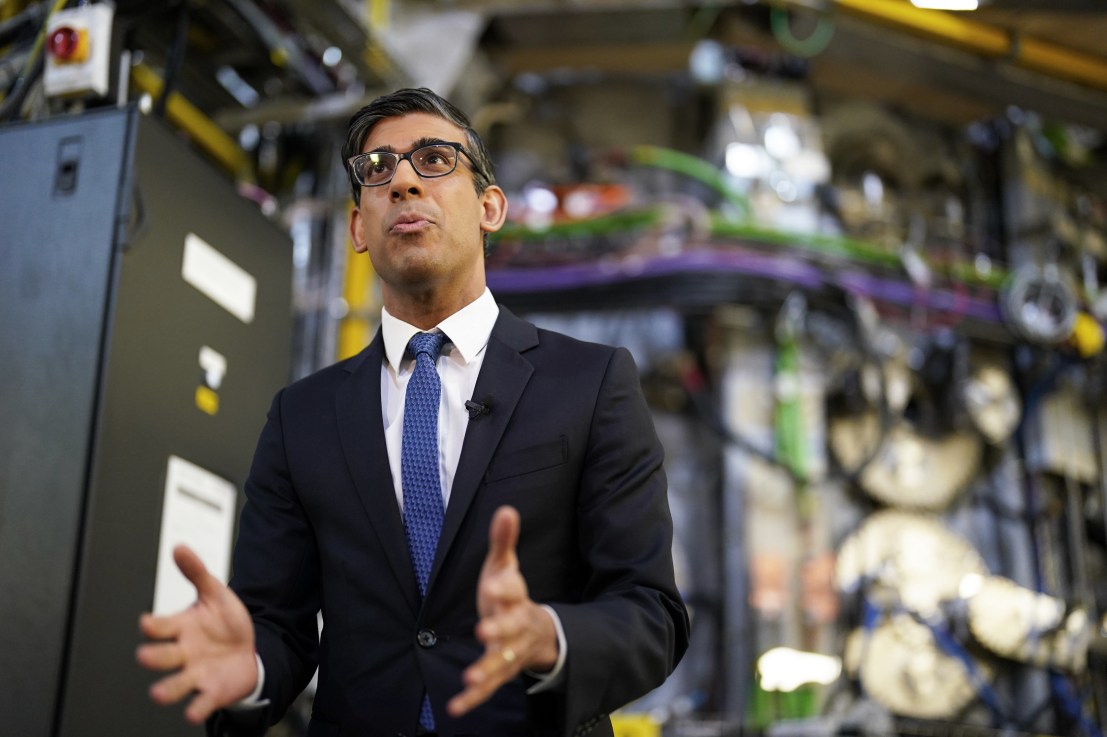 Prime Minister Rishi Sunak during a visit to the UK Atomic Energy Authority, Culham Science Centre, Abingdon, Oxfordshire, for a discussion on energy security and net zero. Picture date: Thursday March 30, 2023.