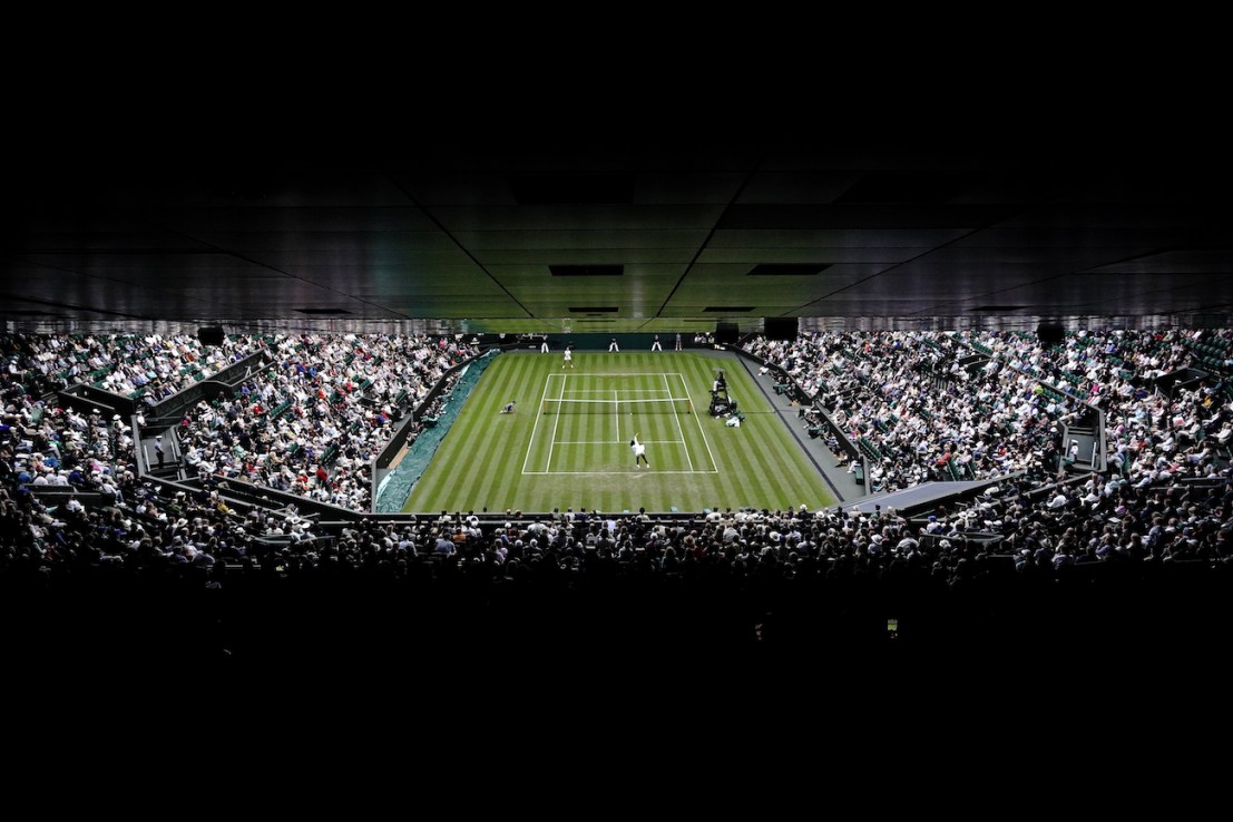 Centre court at the All England Lawn Tennis and Croquet Club, Wimbledon.  