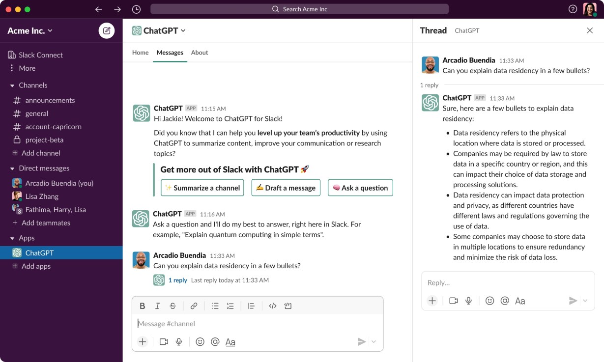 ChatGPT app for Slack 
