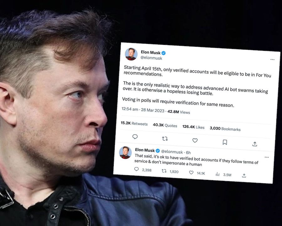 Elon Musk  (Photo by Win McNamee/Getty Images) and his tweet explaining what features will be removed 
