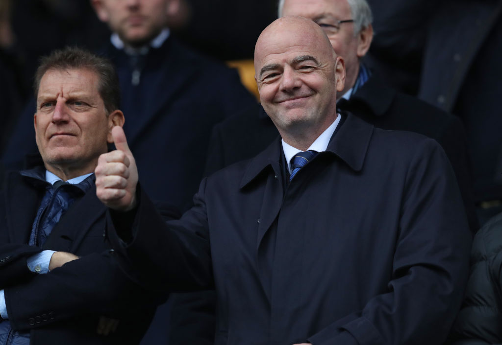LONDON, ENGLAND - MARCH 04: FIFA President Gianni Infantino attends during the Sky Bet Championship match between Millwall and Norwich City at The Den on March 4, 2023 in London, United Kingdom. (Photo by Henry Browne/Getty Images)