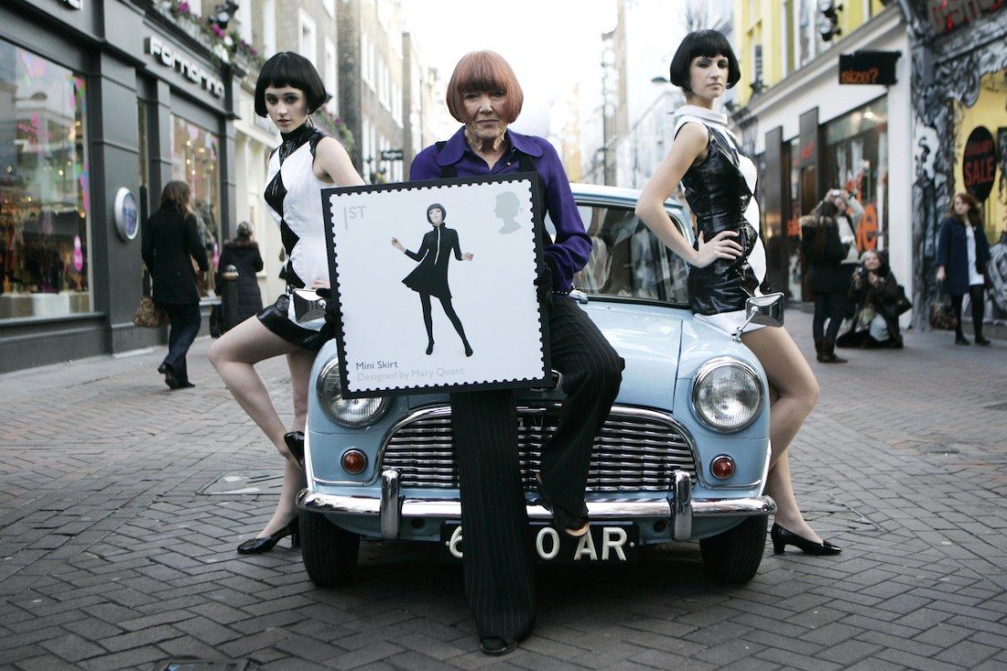 Fashion designer Mary Quant (centre) who has died aged 93, her family said. A statement from her family to the PA news agency said she "died peacefully at home in Surrey, UK this morning". Issue date: Thursday April 13, 2023.