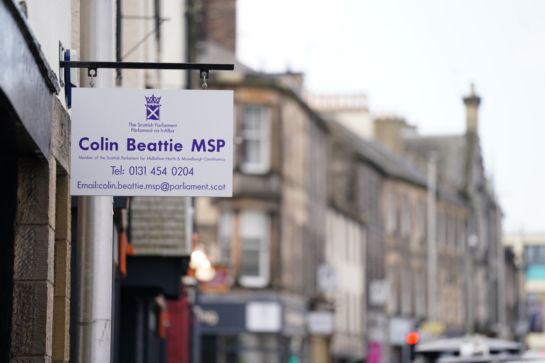 The Constituency Office of Colin Beattie MSP in Dalkeith. The Scottish National Party (SNP) treasurer has been arrested in connection with a police investigation into the party's finances. Picture date: Tuesday April 18, 2023.