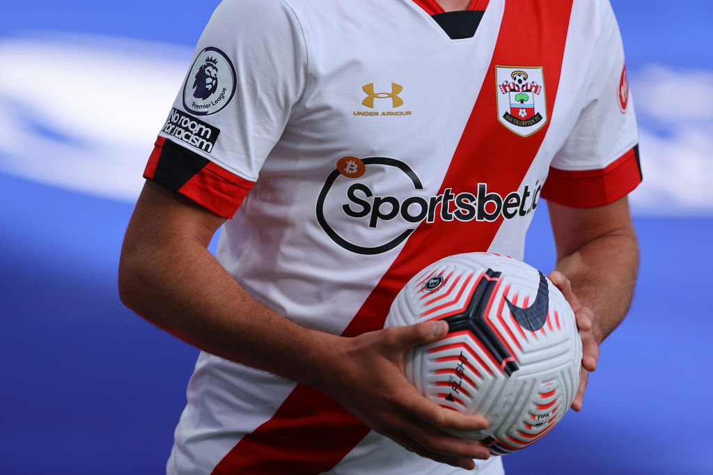 LONDON, ENGLAND - SEPTEMBER 12: The 'No Room for Racism' logo on the sleeve of a Southampton player during the Premier League match between Crystal Palace and Southampton at Selhurst Park on September 12, 2020 in London, England. (Photo by Richard Heathcote/Getty Images)