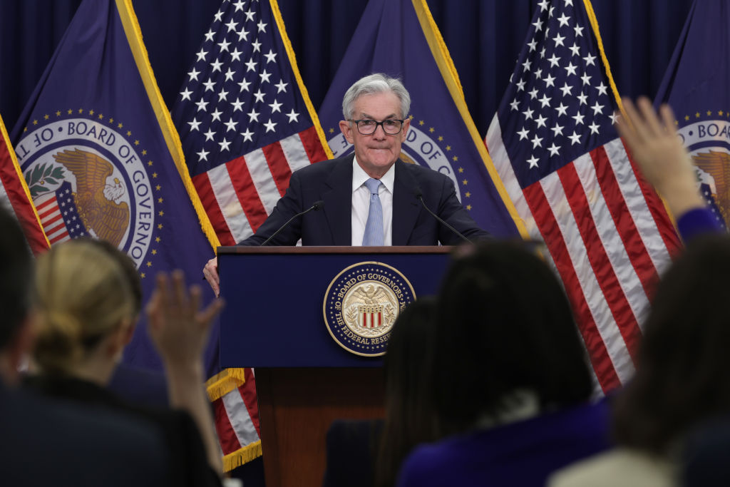 The decision means that the federal funds rate remains at a range of 5.25 per cent and 5.5 per cent, its highest level for 22 years.  (Photo by Alex Wong/Getty Images)
