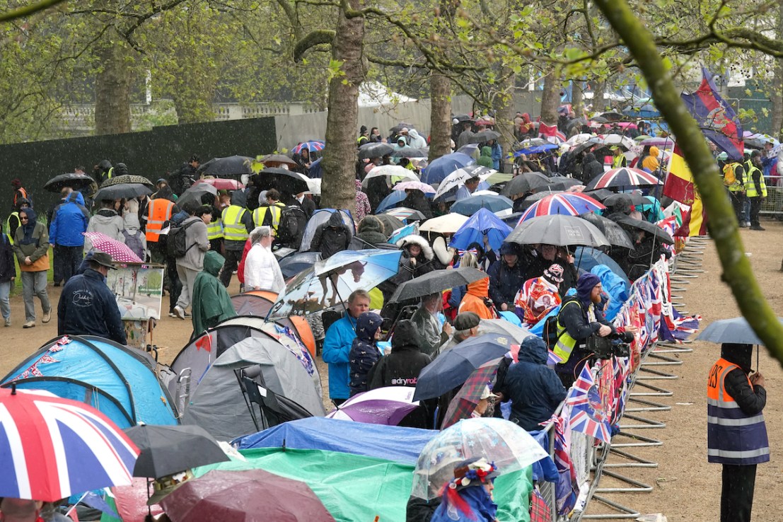 Coronation: members of the public in position along The Mall in central London (James Manning/PA Wire)