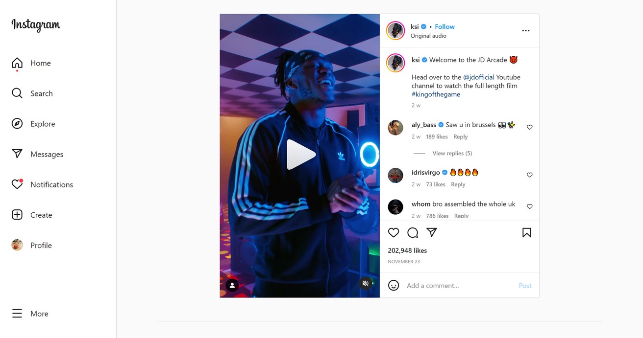 An Instagram post by YouTuber KSI promoting JD Sports, which has been banned after he failed to clearly mark it as an ad. The ASA ruled that the ad must not appear again. Issue date: Wednesday May 17, 2023. PA Photo. See PA story CONSUMER KSI. Photo credit should read: ASA/PA Wire 

NOTE TO EDITORS: This handout photo may only be used in for editorial reporting purposes for the contemporaneous illustration of events, things or the people in the image or facts mentioned in the caption. Reuse of the picture may require further permission from the copyright holder.