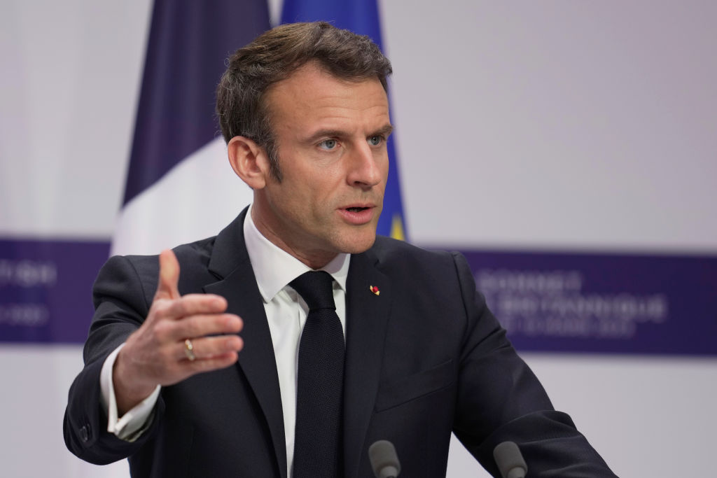 Emmanuel Macron has proposed an international coalition fighting Islamic State in Iraq and Syria be widened to include the fight against the Palestinian militant group Hamas in Gaza. (Photo by Kin Cheung - Pool/Getty Images)