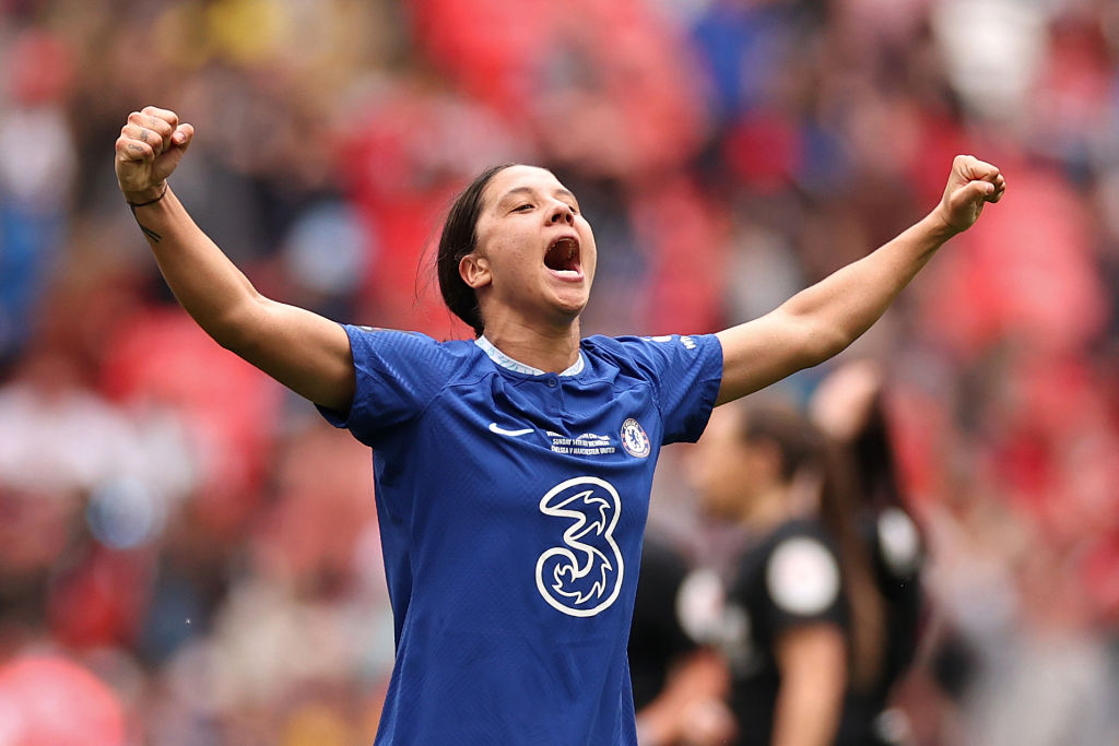 Sam Kerr scored the decisive goal as Chelsea beat Manchester United 1-0 at Wembley Stadium to win the Women’s FA Cup – their third in succession.