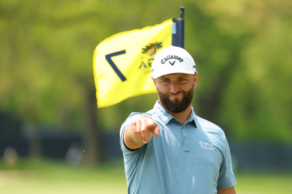 ROCHESTER, NEW YORK - MAY 15: Jon Rahm of Spain looks on from the seventh green during a practice round prior to the 2023 PGA Championship at Oak Hill Country Club on May 15, 2023 in Rochester, New York. (Photo by Kevin C. Cox/Getty Images)