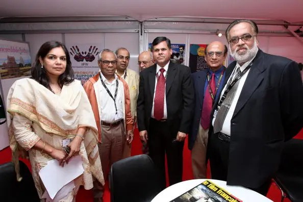 (L-R) Director, India International Film Festival Neelam Kapur, Srichand P. Hinduja, P.P. Hinduja, Amit Khanna, Uday Varma, L. Suresh and Jag Mundhra attend the India Pavilion Press Conference showcasing the Indian Film & Entertainment Community and the International Film Festival of India (IFFI, Goa) during the 61st Cannes International Film Festival on May 15, 2008 in Cannes, France.  (Photo by John Shearer/Getty Images)