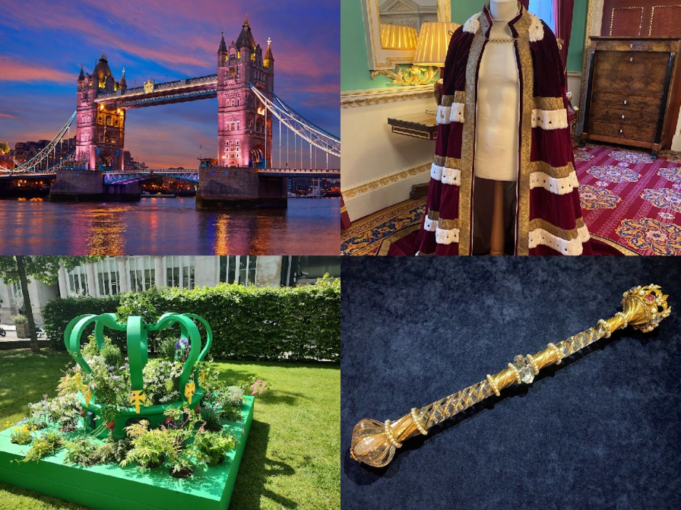 Coronation in the square mile: Tower Bridge, velvet robe, Crystal Sceptre and the great outdoors.