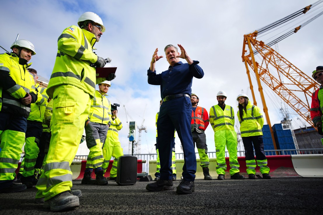 Labour leader Sir Keir Starmer at Hinkley Point nuclear power station in Somerset. Photo: Ben Birchall/PA Wire